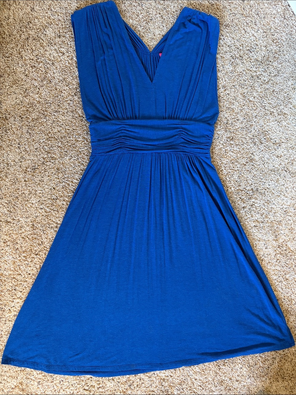 Tracy Reese Royal Blue V-Neck Pleated Knit Dress
